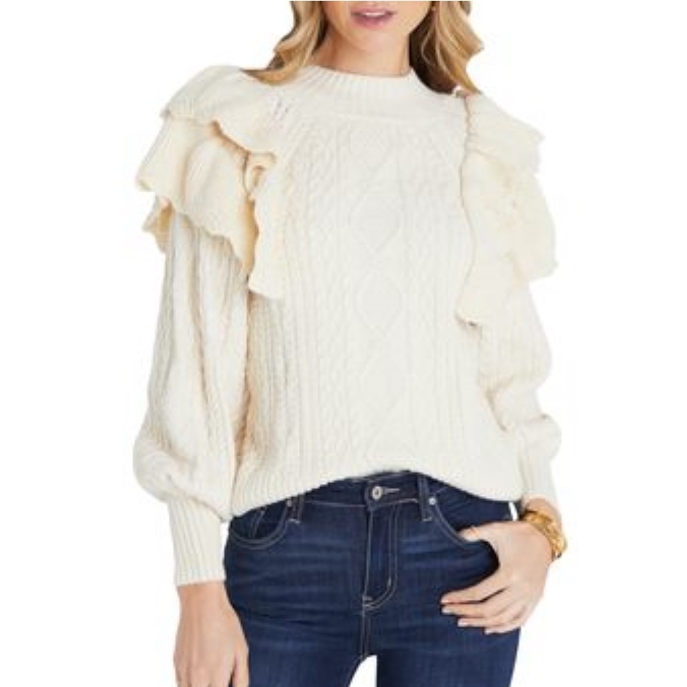 VICI Collection Ruffle Shoulder Cable sweater